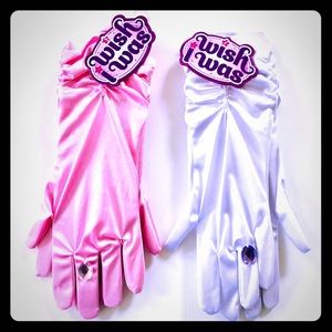 2 Pair of princess gloves silky stretch satiny one white pair one pink pair